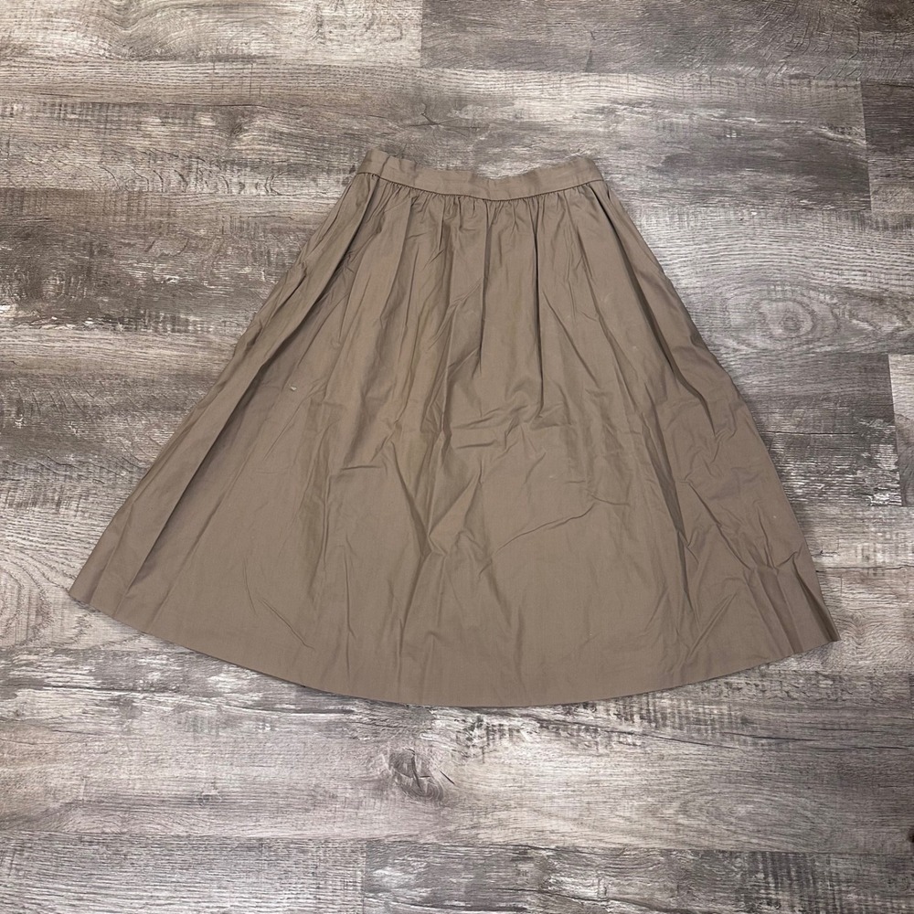 Vintage JH Collectibles Khaki Cotton Pleated Midi Skirt Made in USA ILGWU Sz 10